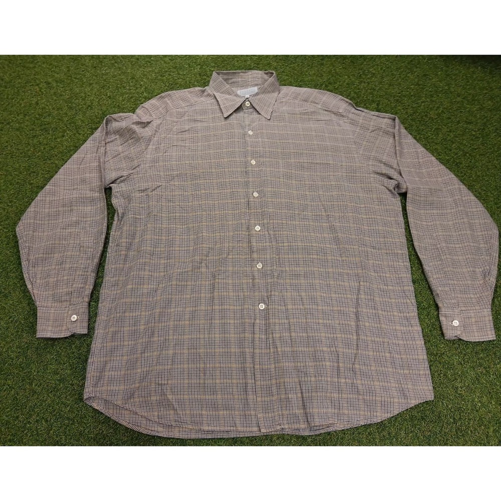 Barneys New York Shirt Mens XL‎ Multicolor Plaid Cotton Pleated Button Up Casual